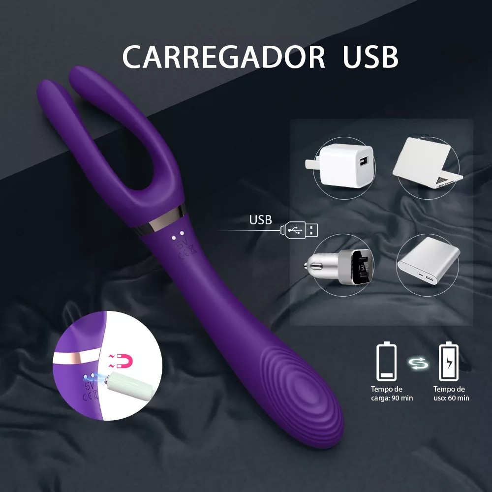 Vibrador Masculino em Silicone Recarreg�vel com 9 Vibra��es Roxo | Foto 05