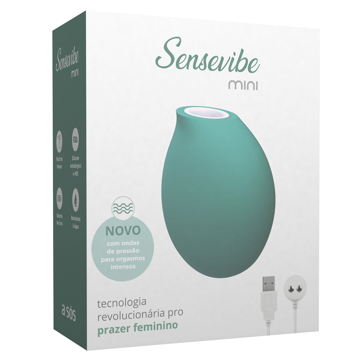 Vibrador para Clit�ris Recarreg�vel em Silicone com 11 Est�gios de Ondas de Press�o Mini Cyan | Foto 04
