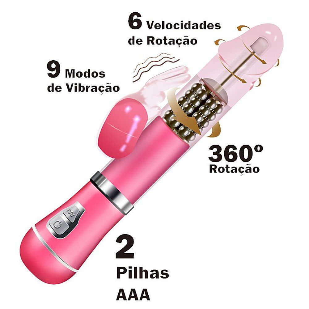 Vibrador Rabbit em Jelly 9 Vibra��es e 6 Rota��es com Estimulador de Clit�ris Coelho I Rosa | Foto 04