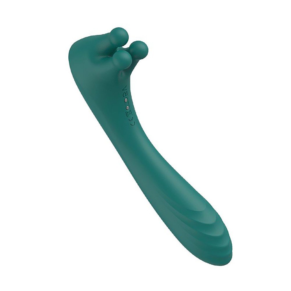 Vibrador Feminino Recarreg�vel em Silicone com 9 Vibra��es e Rota��o Angel's Hand Verde | Imagem mostrando o formato ergon�mico do vibrador na cor verde