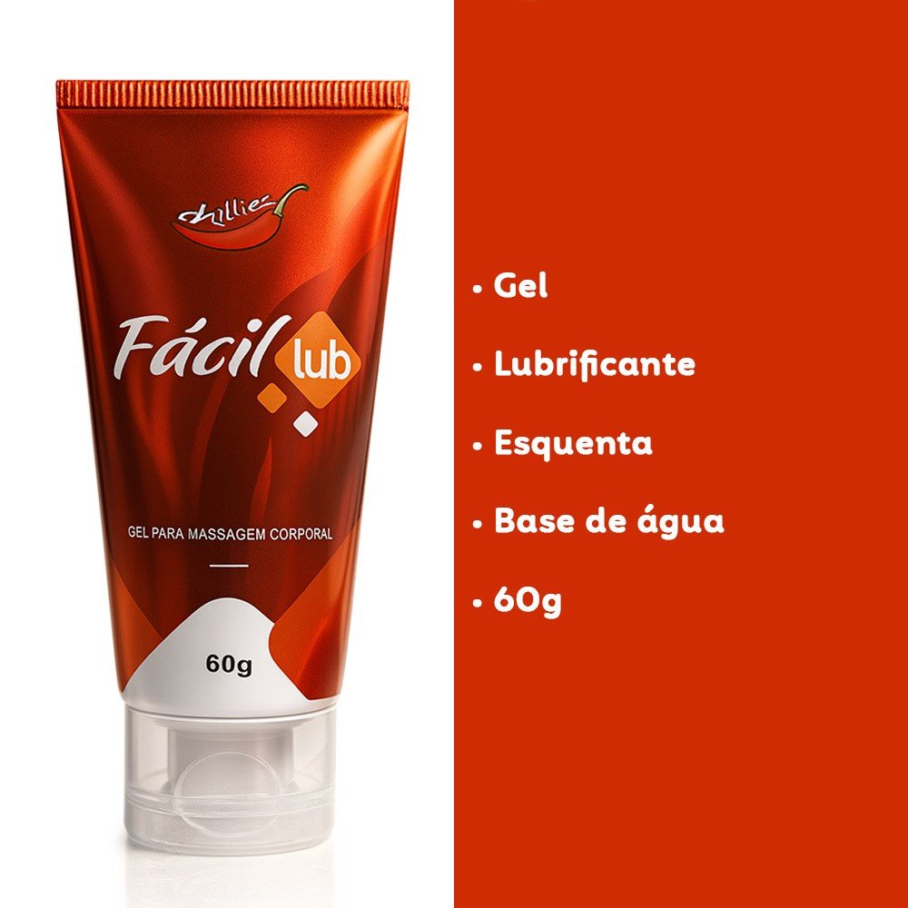 Gel Lubrificante Hot F�cil Lub 60g em sua caixa, destacando o efeito aquecedor