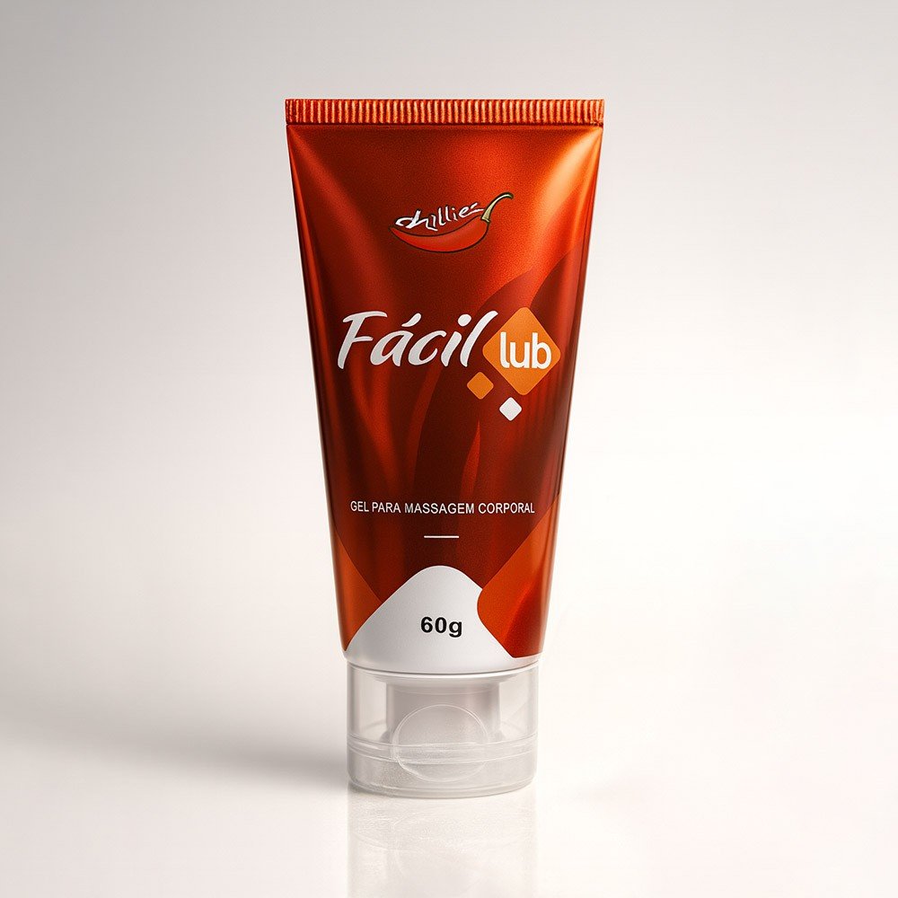 Embalagem do Gel Lubrificante Hot F�cil Lub 60g com ilustra��o de pimenta, simbolizando o efeito aquecedor