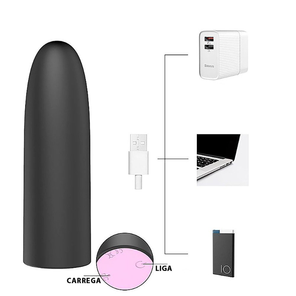 Vibrador Bullet Recarreg�vel em Silicone (Toque Aveludado) 10 Vibra��es Jenny Preto | Foto 05