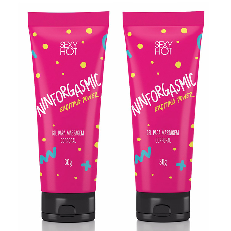 Excitante Feminino Ninforgasmic 30g em dose dupla, tubos de cor pink vibrante