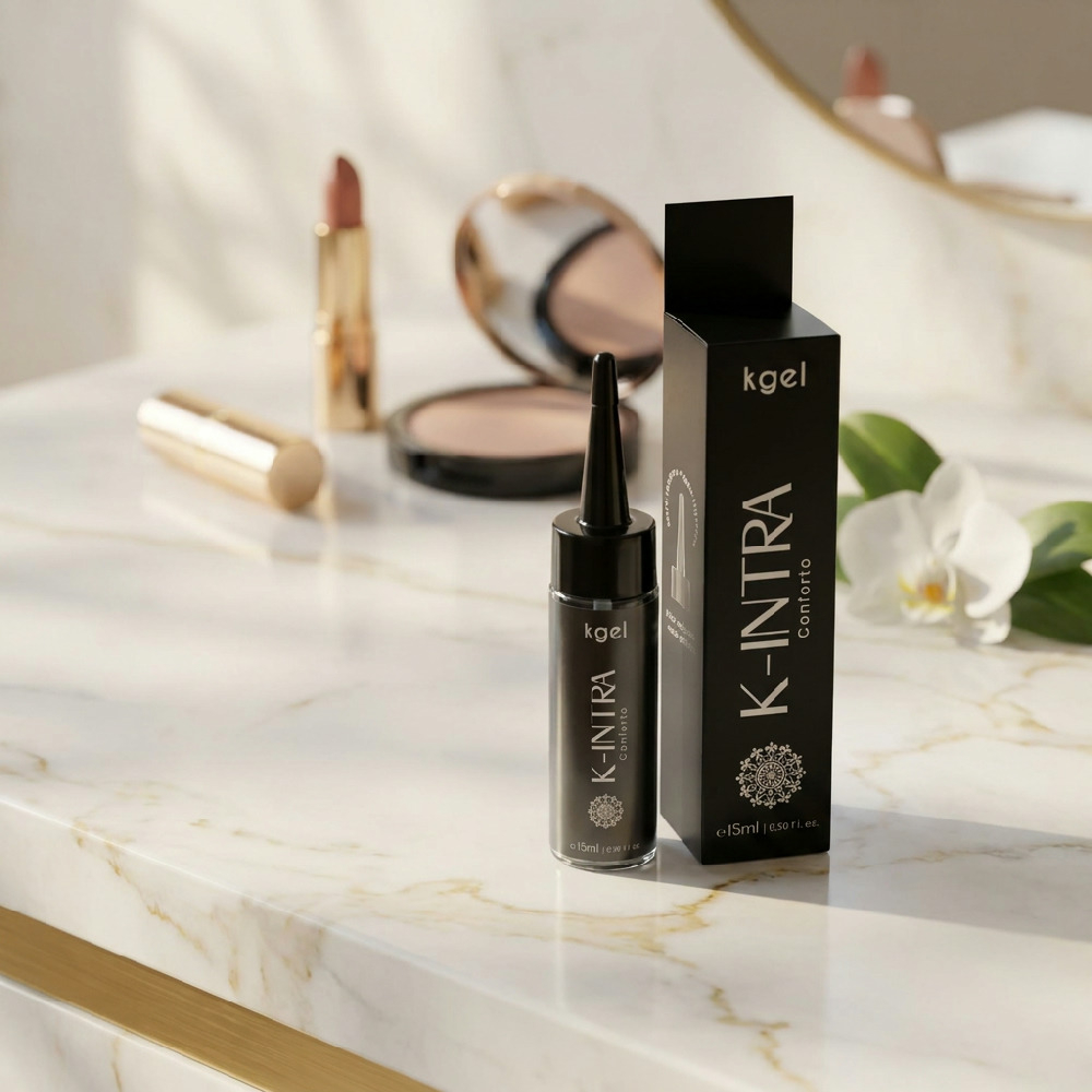 Gel Dessensibilizante para Sexo Anal K-Intra Conforto 15ml, frasco e embalagem em fundo ambiente