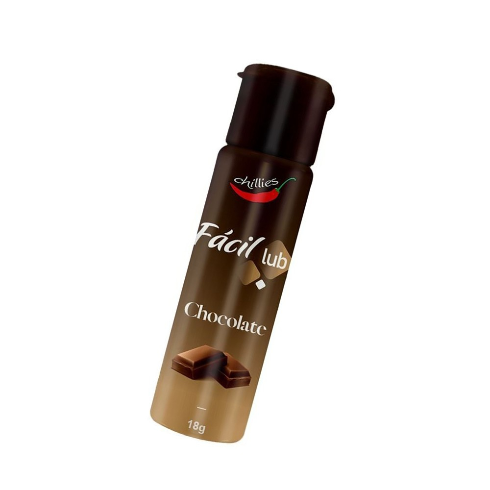 Gel Lubrificante Beij�vel Sabor Chocolate F�cil Lub 18g em embalagem discreta de lado, mostrando detalhes do r�tulo e design