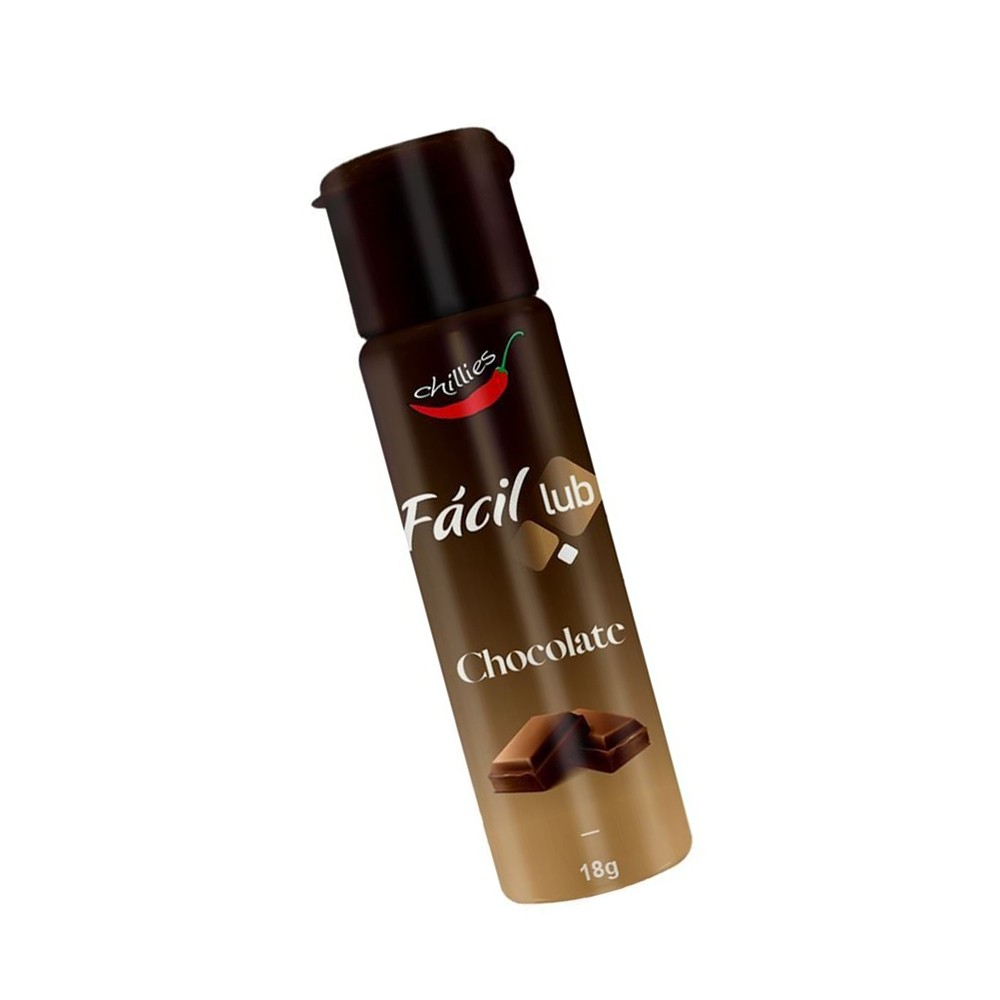 Gel Lubrificante Beij�vel Sabor Chocolate F�cil Lub 18g em embalagem discreta, destacando a tampa flip-top e o r�tulo com sabor de chocolate