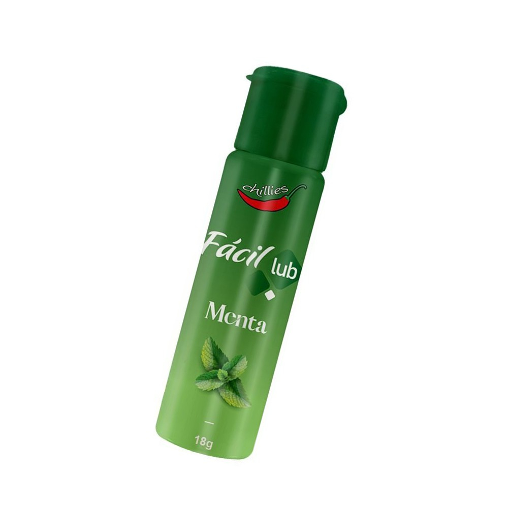 Gel Lubrificante Beij�vel Sabor Menta F�cil Lub, embalagem levemente inclinada, mostrando a textura do frasco verde