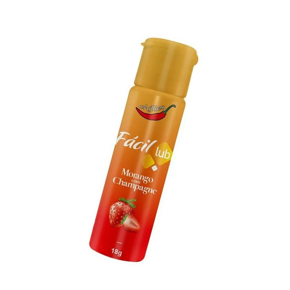 Gel Lubrificante Beij�vel Sabor Morango com Champanhe F�cil Lub em vista angular, mostrando frasco compacto e design do r�tulo