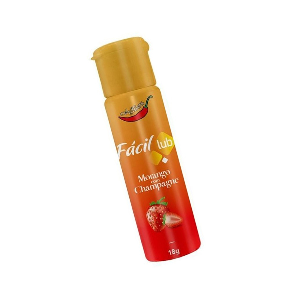 Gel Lubrificante Beij�vel Sabor Morango com Champanhe F�cil Lub em vista angular, evidenciando o bico dosador e a praticidade do frasco