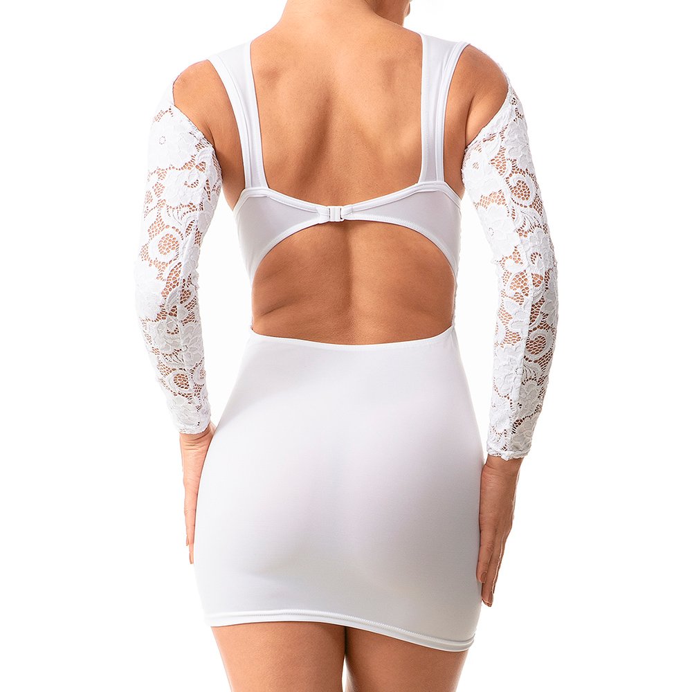 Vestido Sensual Sexy Branco em Renda e Suplex | Vista lateral
