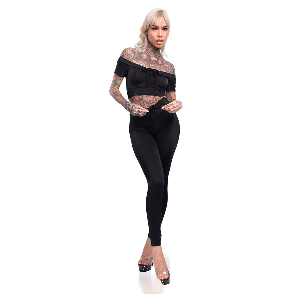 Conjunto Sensual Sexy em Suplex Poli�ster com Cal�a Levanta Bumbum e Cropped Preto | Foto 05