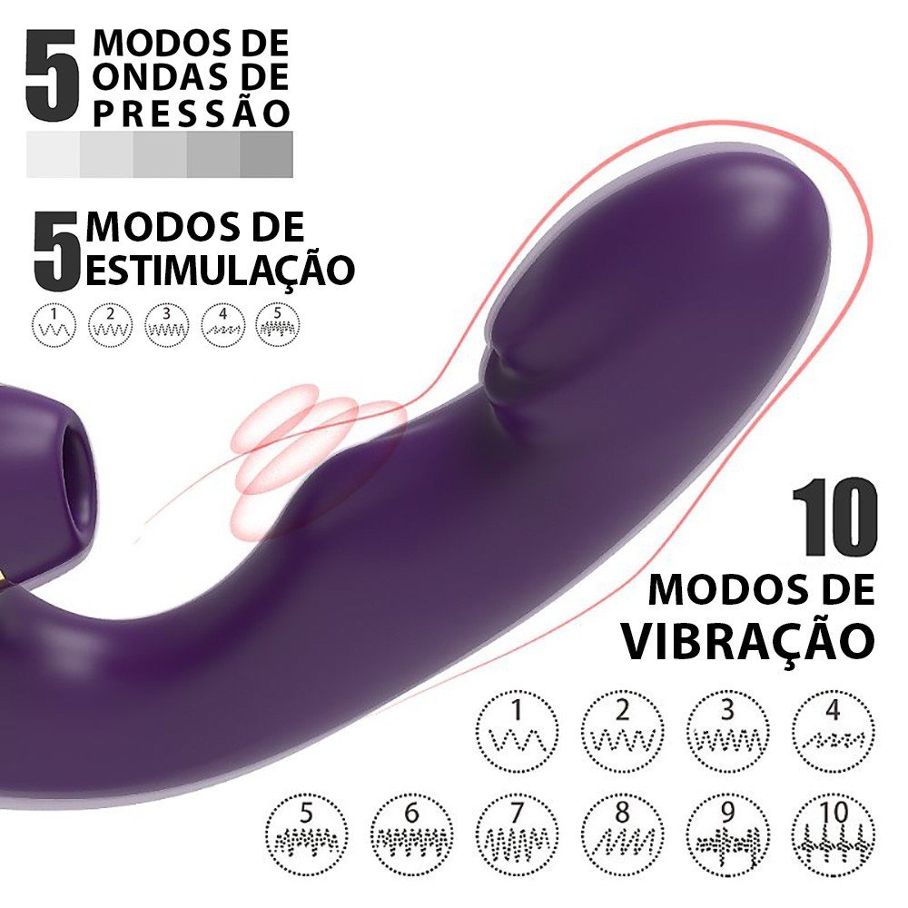 Vibrador Duplo em Silicone Recarreg�vel com 5 Pulsa��es, 10 Vibra��es e 5 Frequ�ncias Oiga Roxo | Foto 04