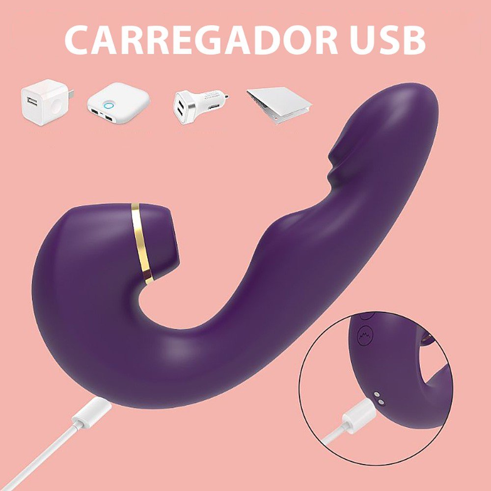 Vibrador Duplo em Silicone Recarreg�vel com 5 Pulsa��es, 10 Vibra��es e 5 Frequ�ncias Oiga Roxo | Foto 05