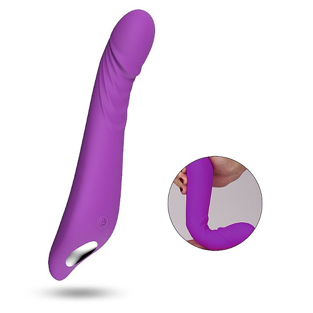 Vibrador Feminino Ares Roxo em silicone macio mostrando flexibilidade e design curvado