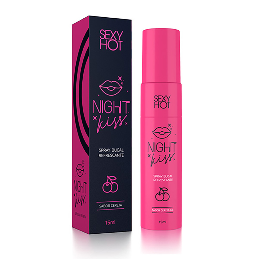 Spray Bucal Refrescante Night Kiss Cereja Ice 15ml - Embalagem e frasco do produto
