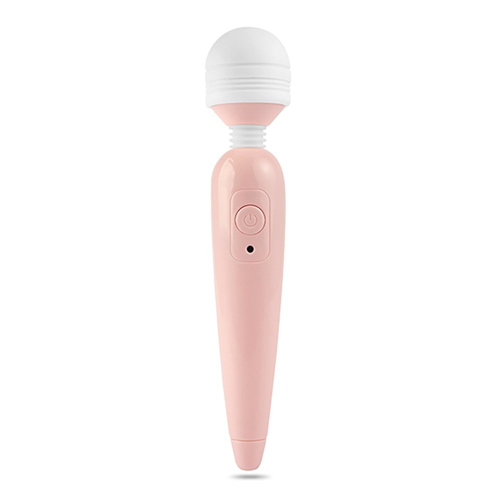 Massageador Er�tico Love Wand Rosa em vista frontal detalhando sua cabe�a flex�vel de silicone e corpo ergon�mico