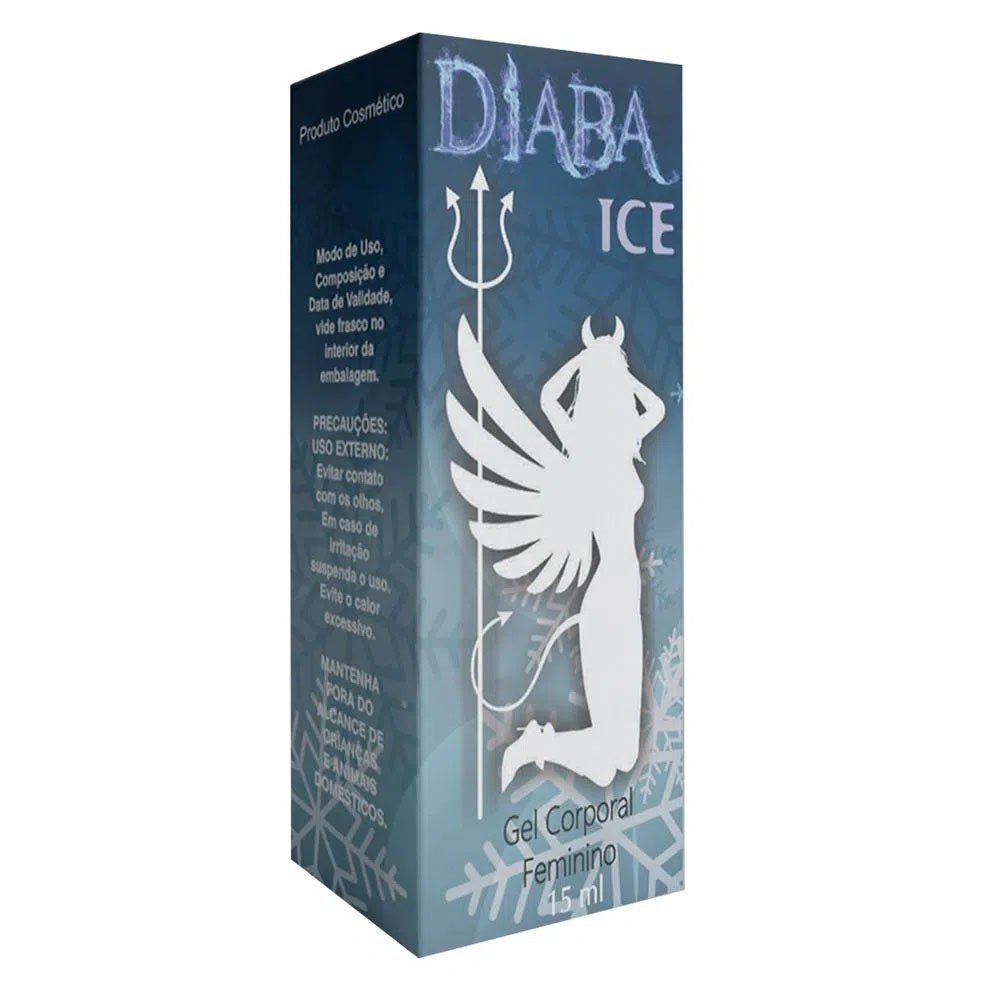 Caixa do Gel Excitante Feminino Ice Diaba 15ml exibindo informa��es de uso e precau��es