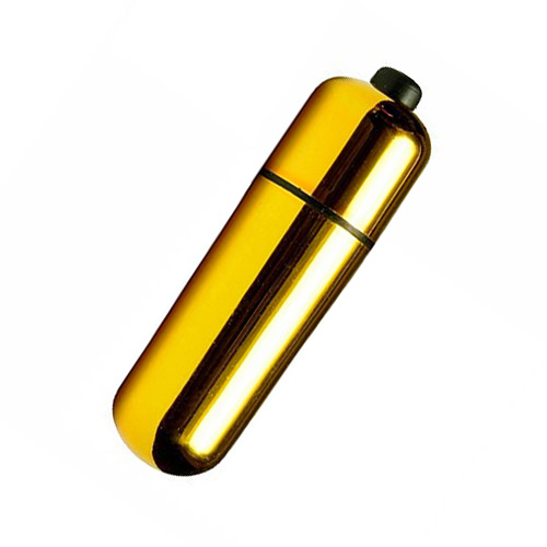 Vibrador Bullet Mini Dourado - vista em angulo sutil que ressalta o brilho metalico