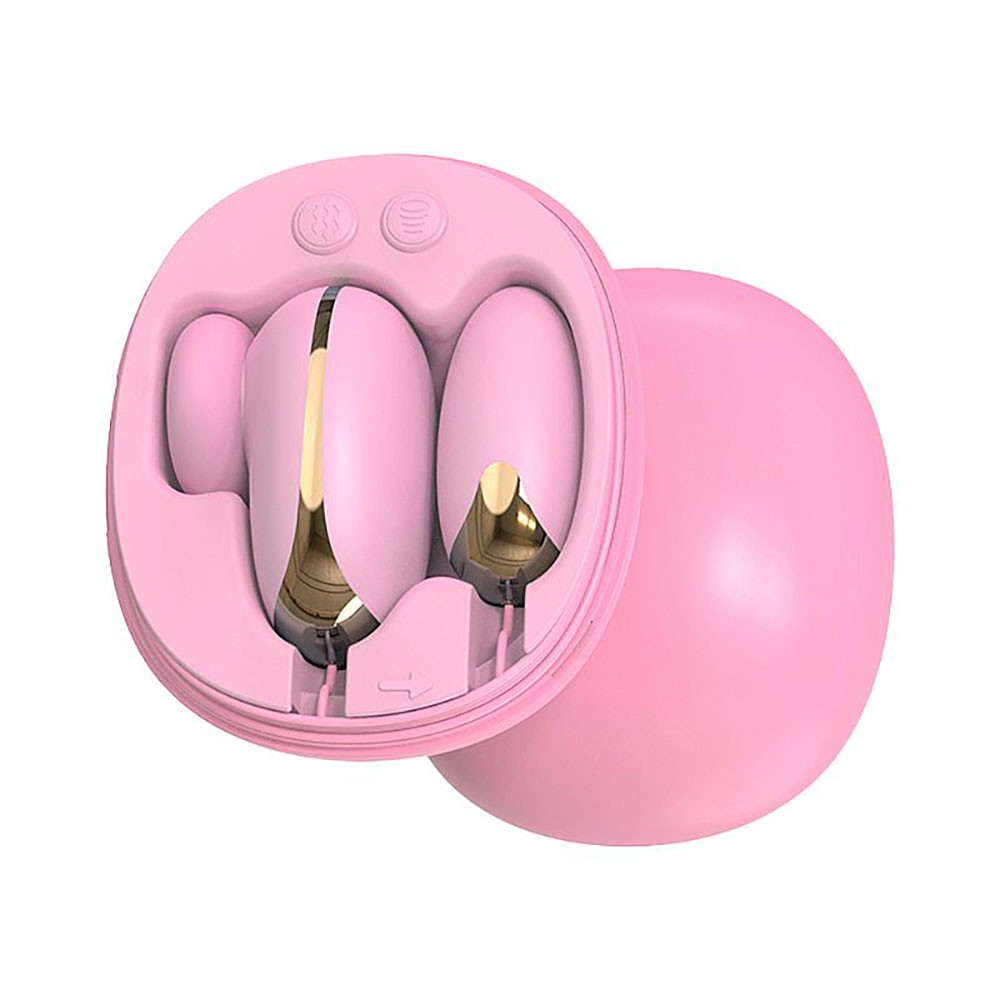 Vibrador para Clit�ris Recarreg�vel Rosa com 10 Pulsa��es e 10 Vibra��es com controle com fio, acomodado em estojo rosa aberto.
