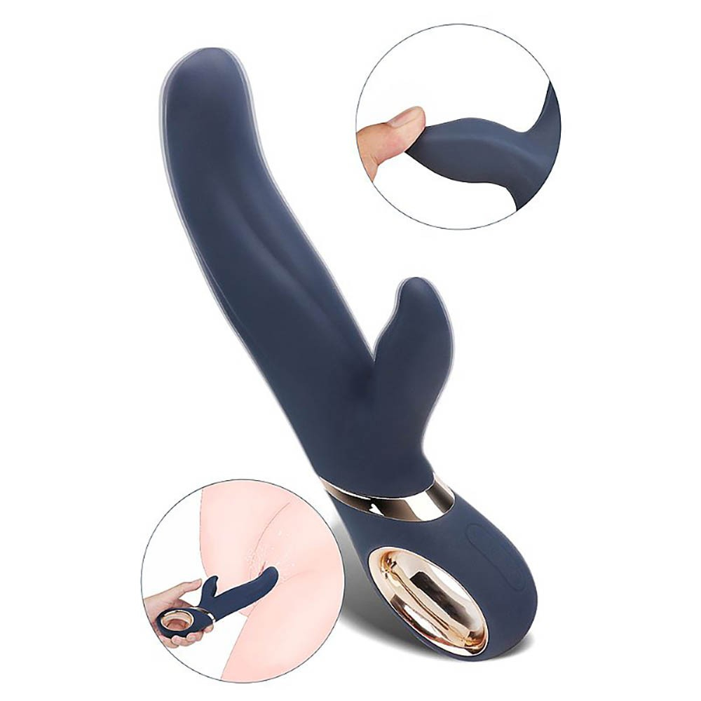 Vibrador Duplo em Silicone Recarreg�vel com 13 Vibra��es Lyla Azul em uso, mostrando sua flexibilidade e estimula��o dupla