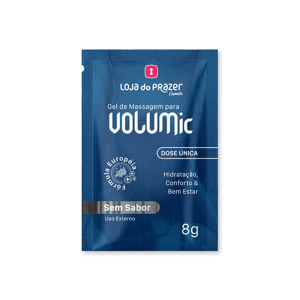 Embalagem frontal do Gel Masculino Intensificador de Ere��o VOLUMic 8g em dose �nica e sem sabor