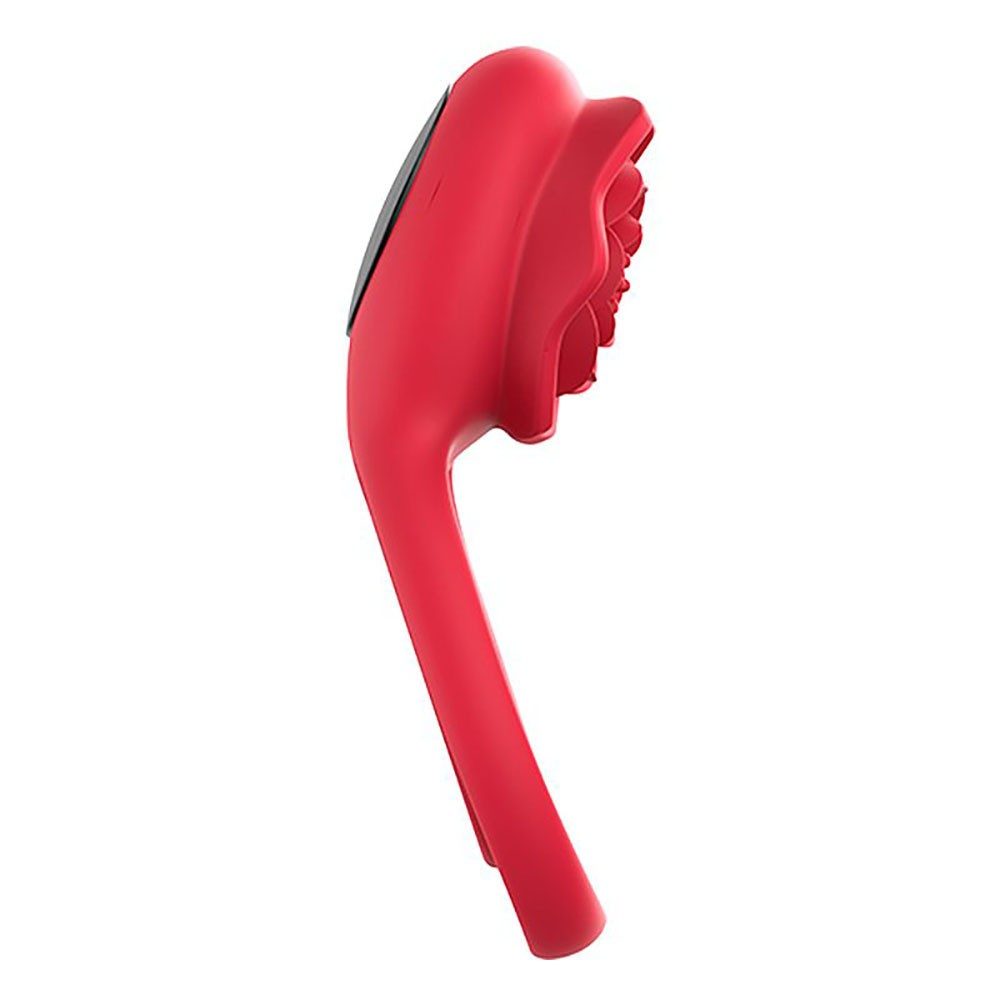 Vista lateral do Anel Peniano e Escrotal Recarreg�vel em Silicone Vermelho, mostrando o design ergon�mico