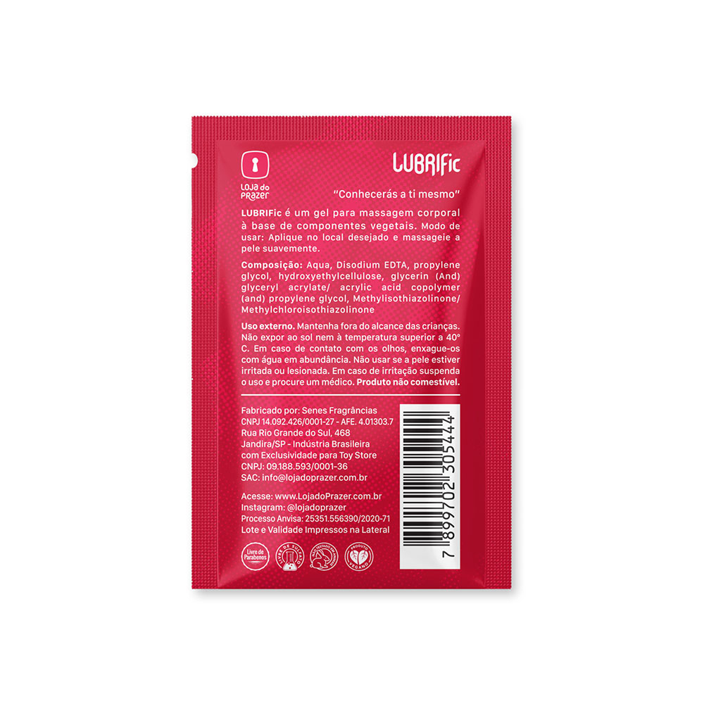 Gel Lubrificante �ntimo LUBRIFic 8g | Foto 03 - Vista traseira da embalagem com informa��es de uso e composi��o