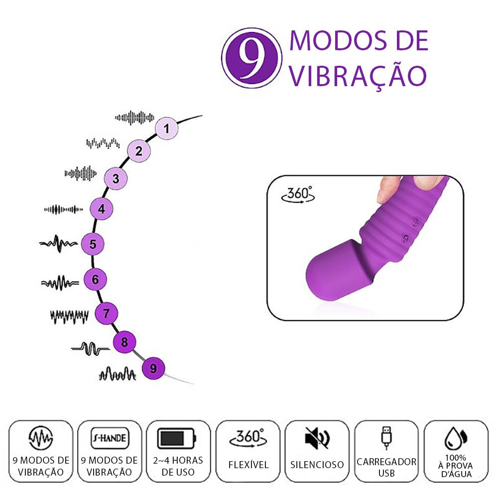 Massageador Er�tico em Silicone Recarreg�vel com 7 Vibra��es e 4 Velocidades Star Roxo | Foto 05