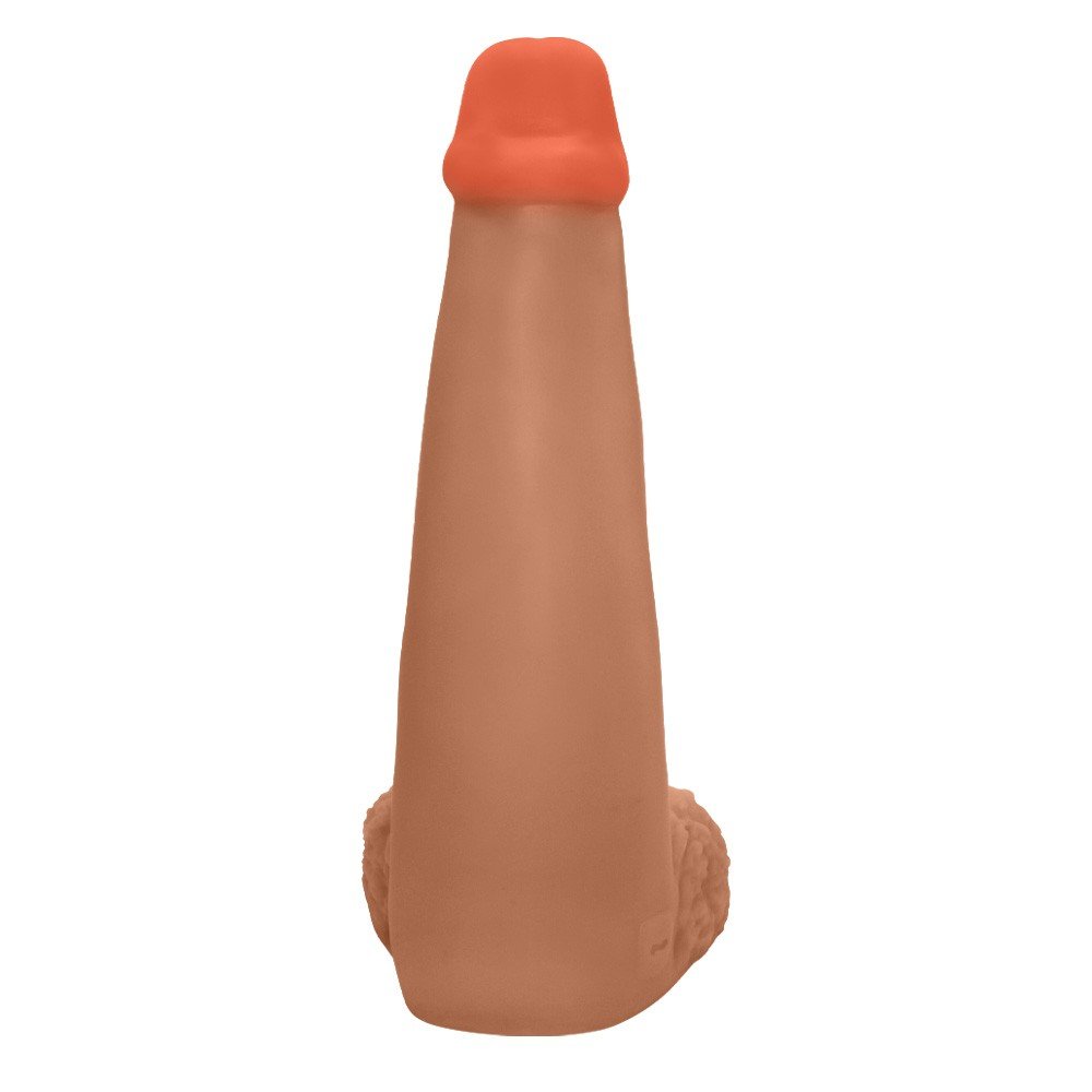 P�nis Gigante e Grosso Flex�vel com Escroto Longo 28 x 8,3cm Bege | Detalhe do corpo do dildo evidenciando material em PVC Toque Macio e sua flexibilidade