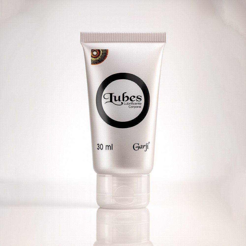 Lubrificante Lubes Neutro 30ml em perspectiva suave, destacando o brilho perolado da embalagem e a tampa que indica a facilidade de uso