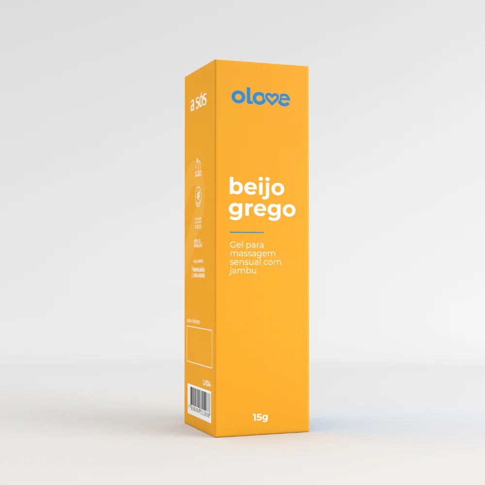 Gel Beijo Grego Comest�vel Olove Frutas Vermelhas, destacando a caixa e o <span class=