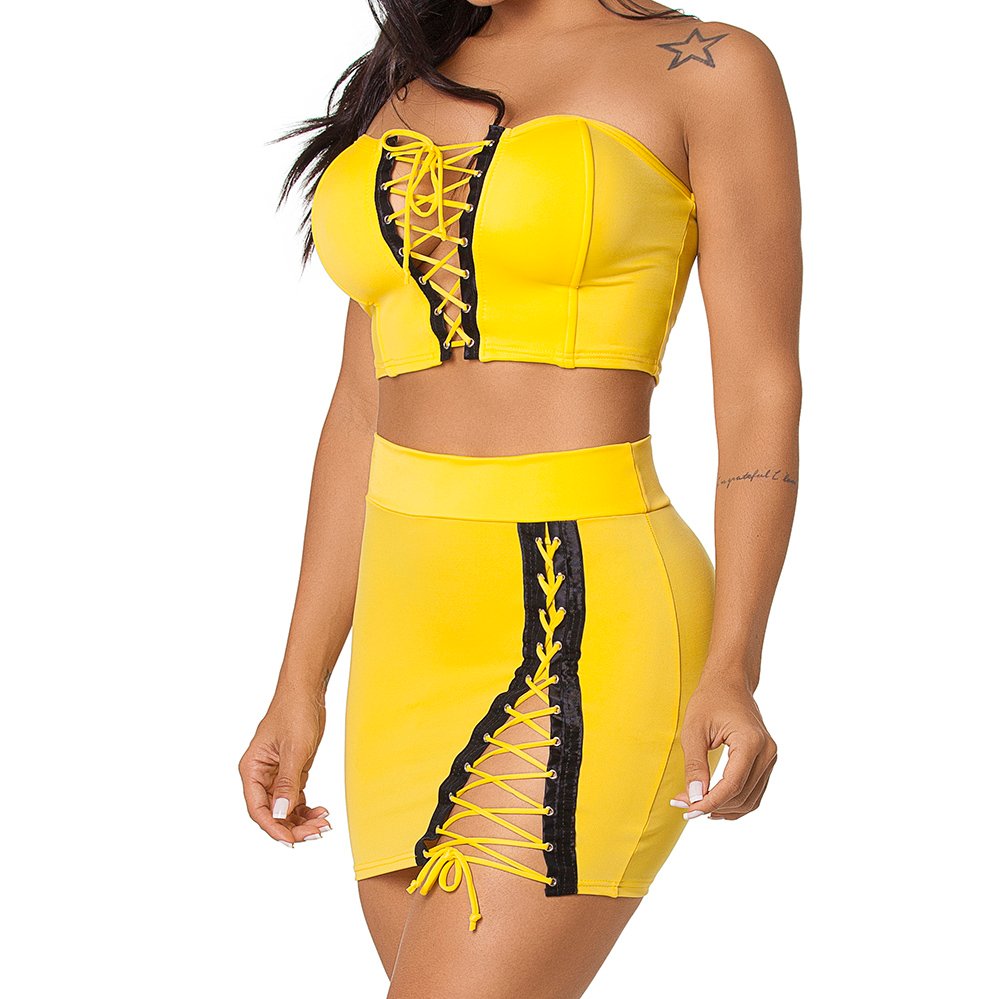 Conjunto Sensual Sexy em Suplex Poli�ster sem Bojo Audaciosa Amarelo | Foto 05
