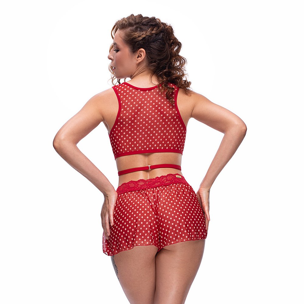 Baby Doll Sensual Sexy em Tule com Po� e Renda com Regulagem Vermelho | Foto 04