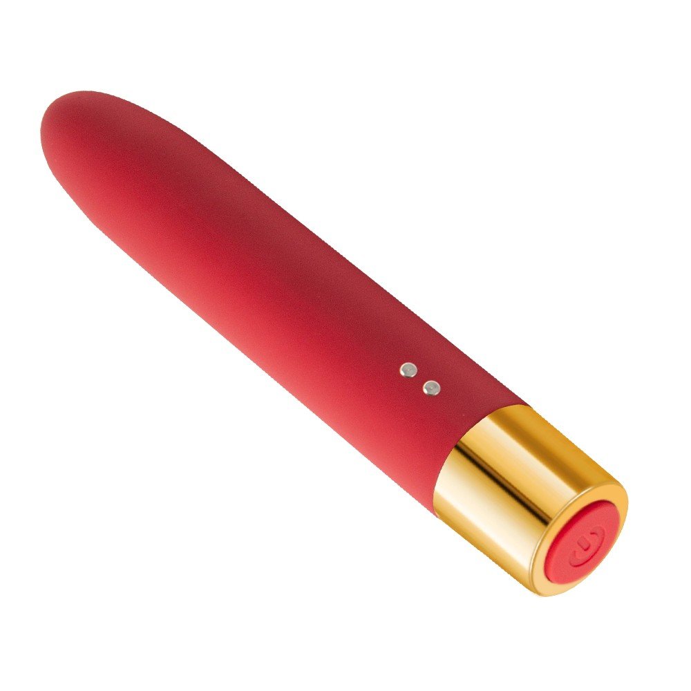 Vibrador Personal Desire Vermelho em silicone com base dourada e bot�es de controle