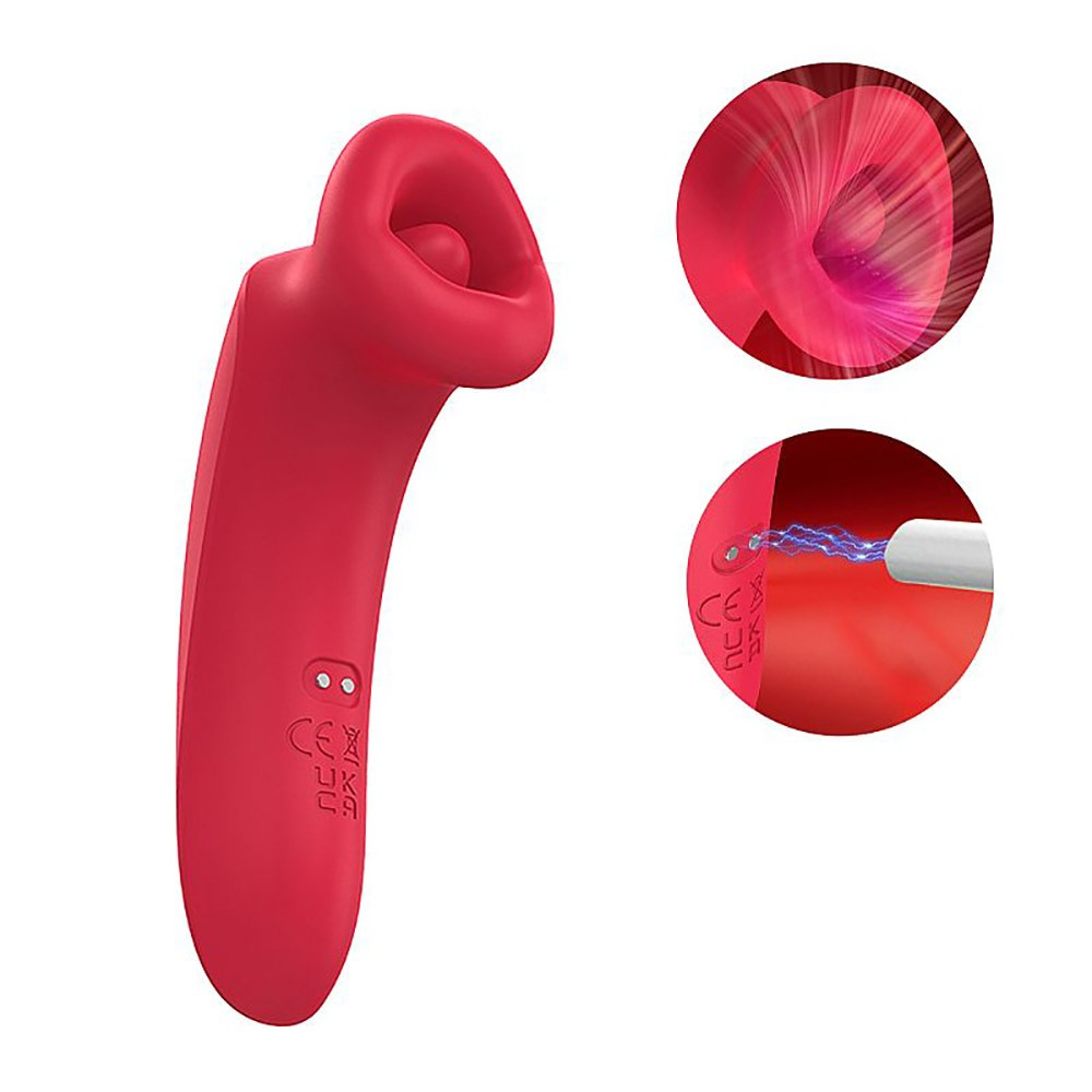Sugador de Clit�ris Recarreg�vel em Silicone com 10 Suc��es e 10 Vibra��es Vermelho - Vista com diagrama de vibra��o