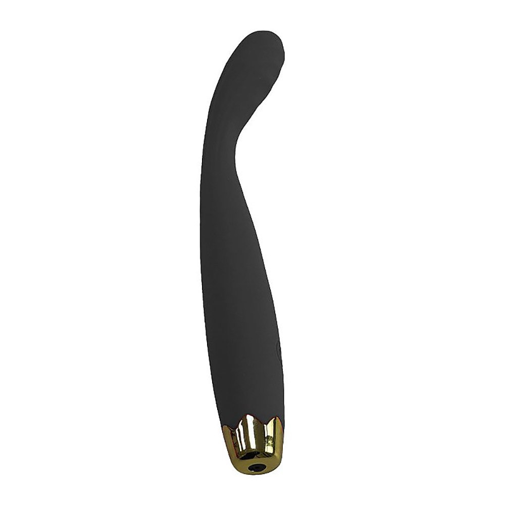 Vibrador Ponto G Recarreg�vel em Silicone com detalhe dourado na base, corpo alongado e ponta curvada para estimula��o precisa