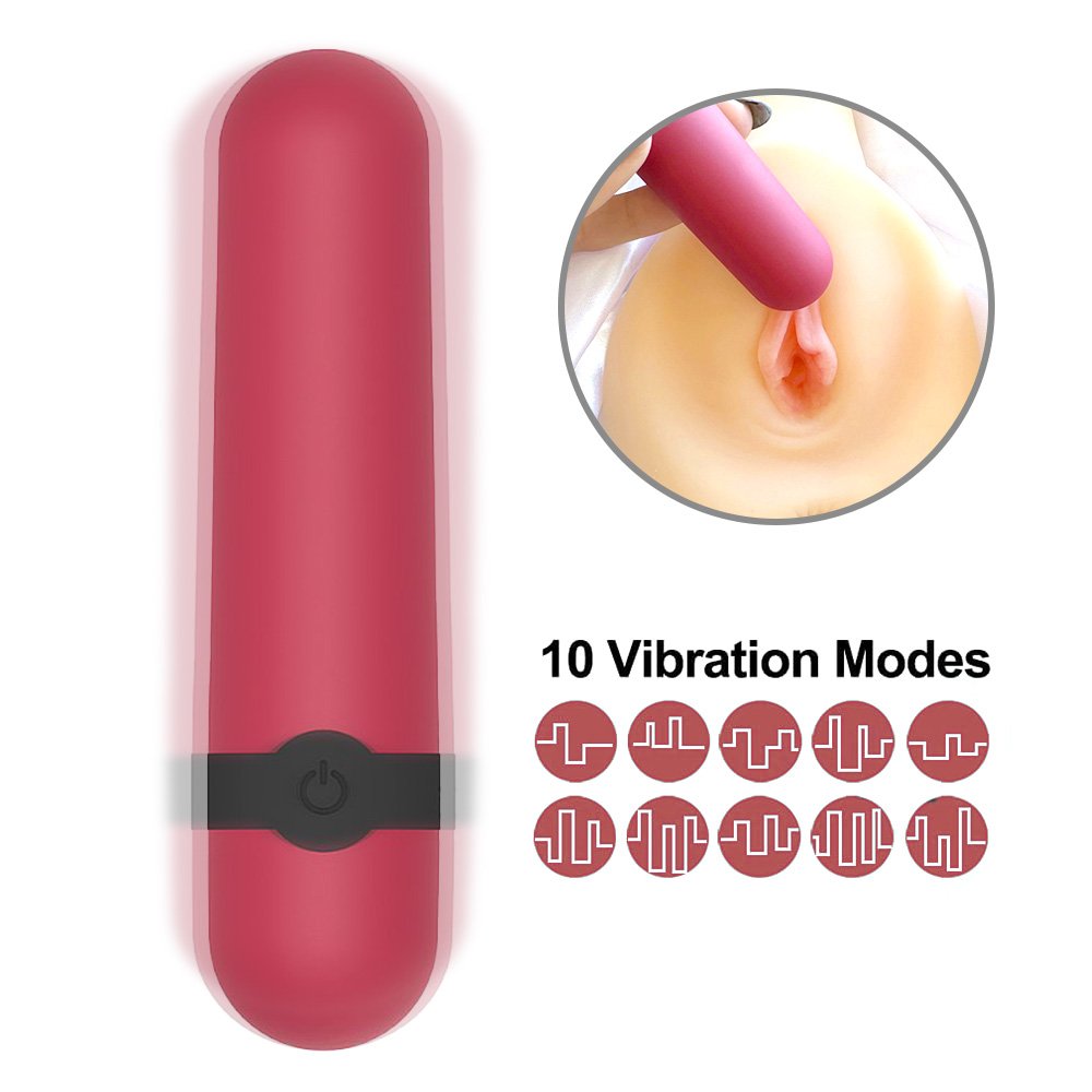 Vibrador bullet recarreg�vel Vinho, com imagem ilustrativa dos 10 modos de vibra��o
