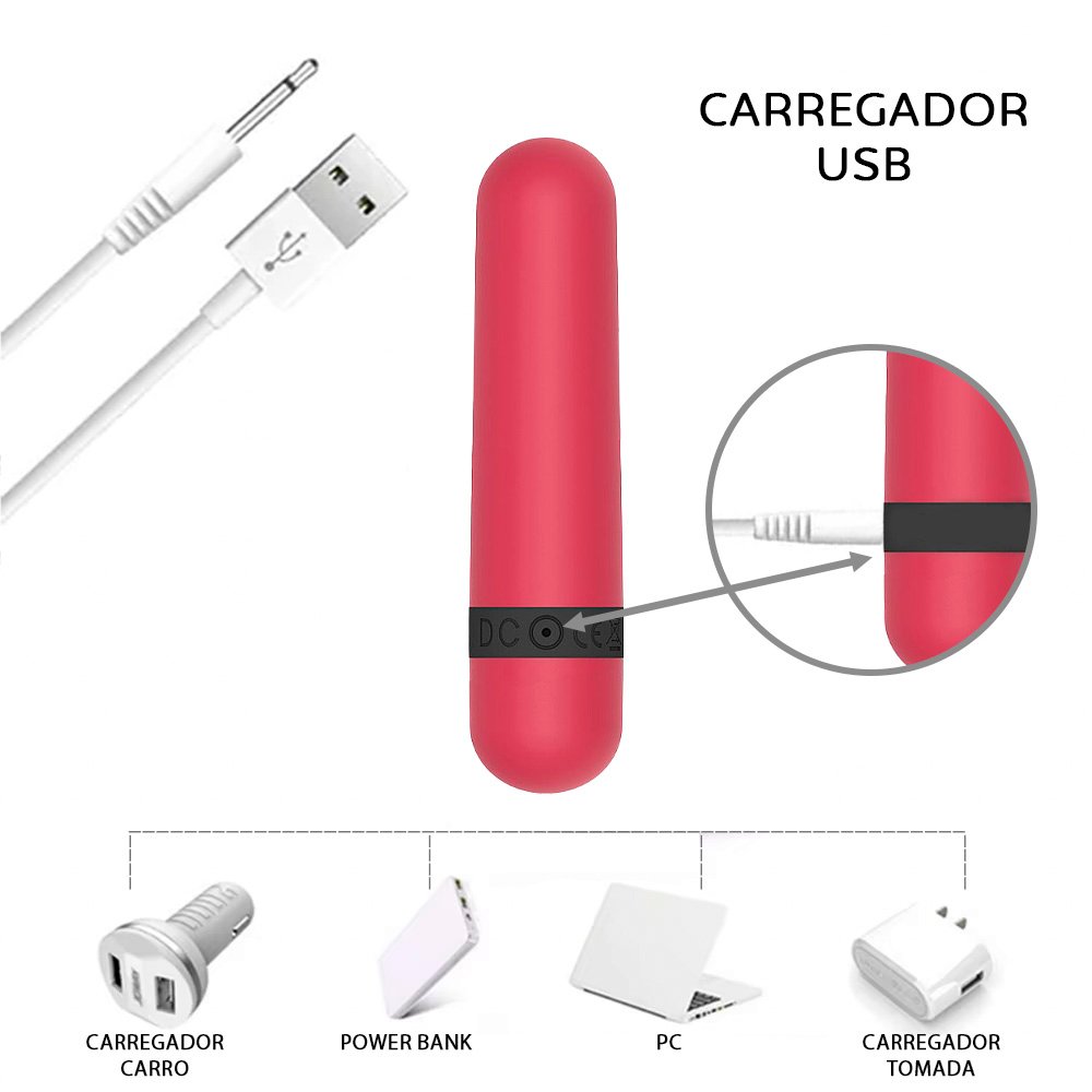 Vibrador Bullet Recarreg�vel em Silicone com 10 Vibra��es Vinho | Foto 05