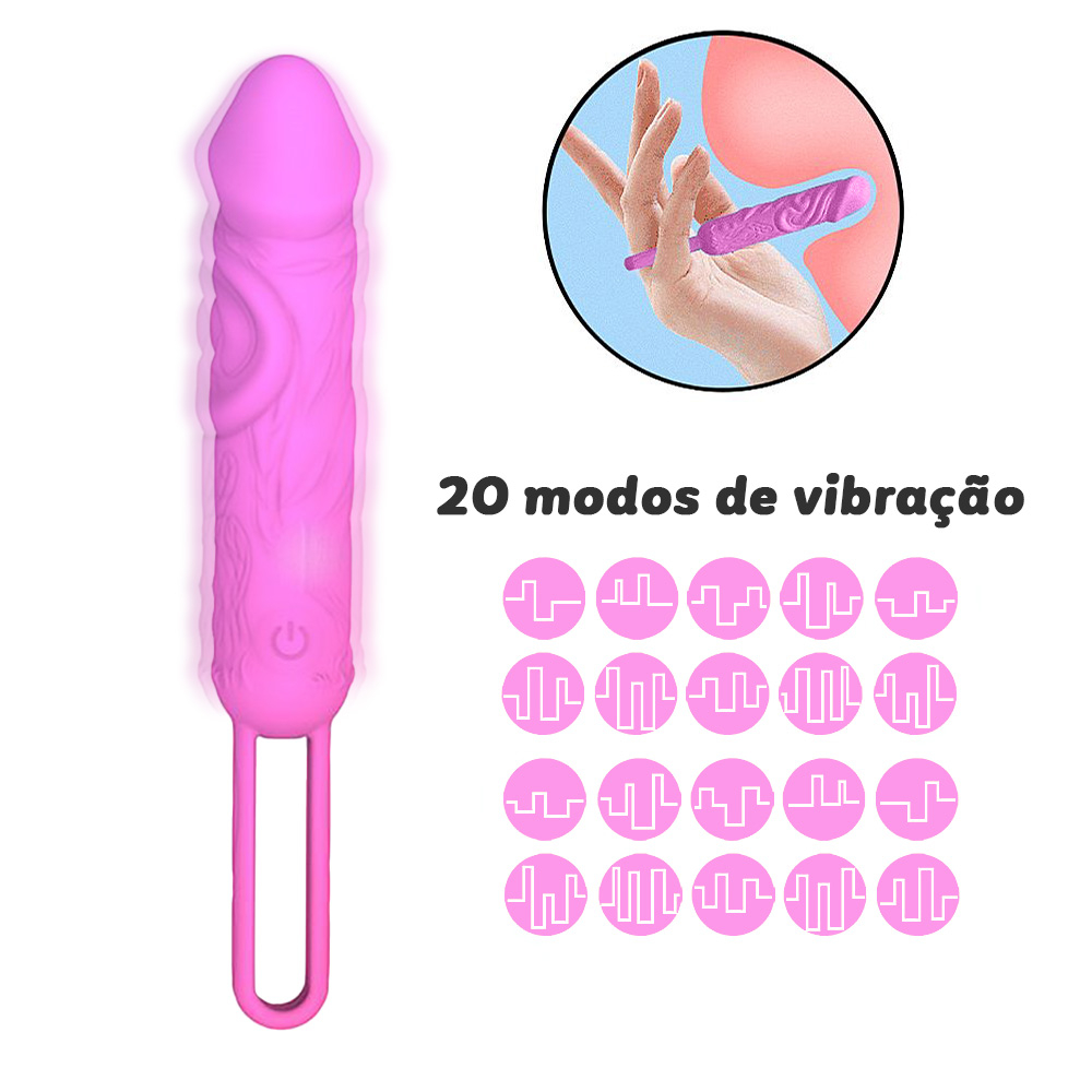 Vibrador Bullet Recarreg�vel em Silicone com 20 Vibra��es e Al�a de Seguran�a Pink sendo mostrado para uso vaginal e anal