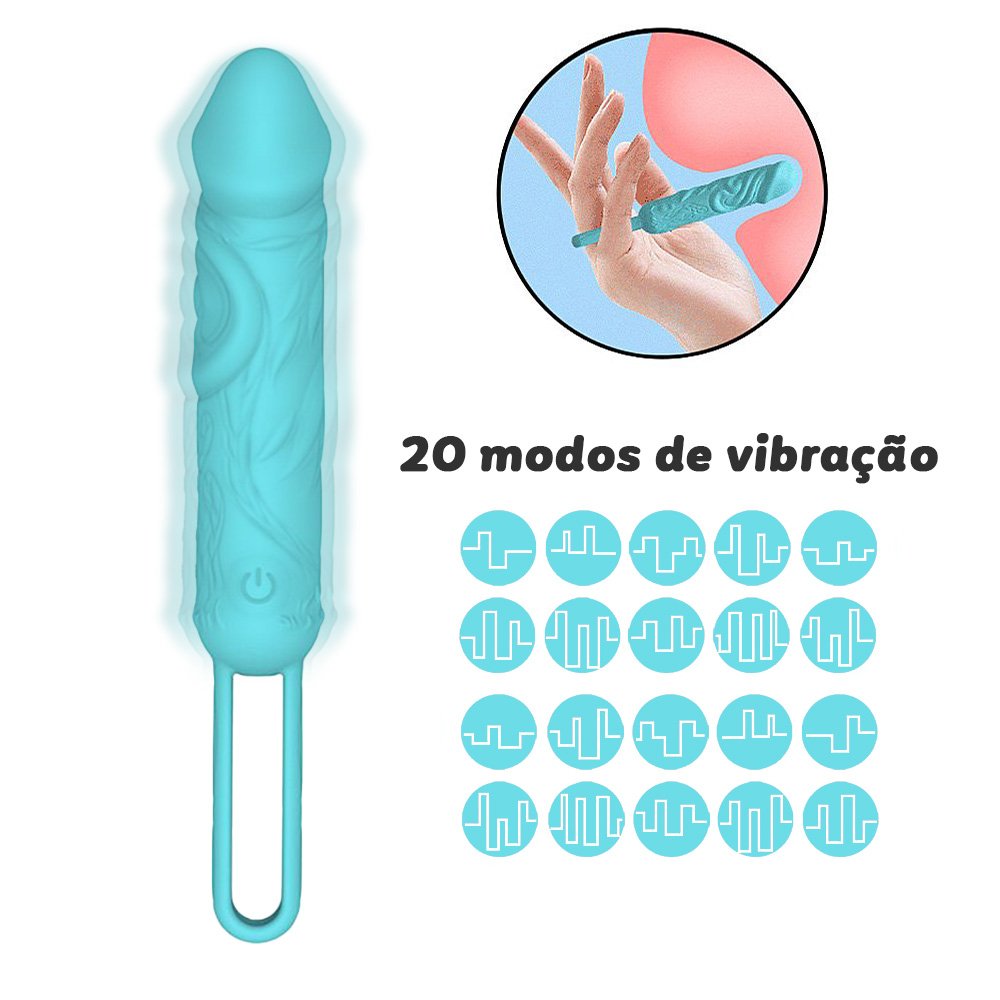 Vibrador Bullet Recarreg�vel em Silicone com 20 Vibra��es e Al�a de Seguran�a Cyan | Foto Ilustrativa de Modos de Vibra��o