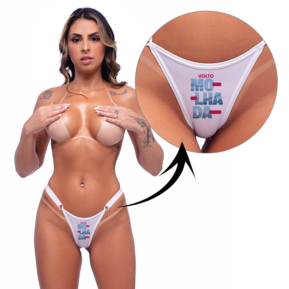 Calcinha String Fio Dental Sensual Sexy com Frase Volto Molhada Branca | Foto 03