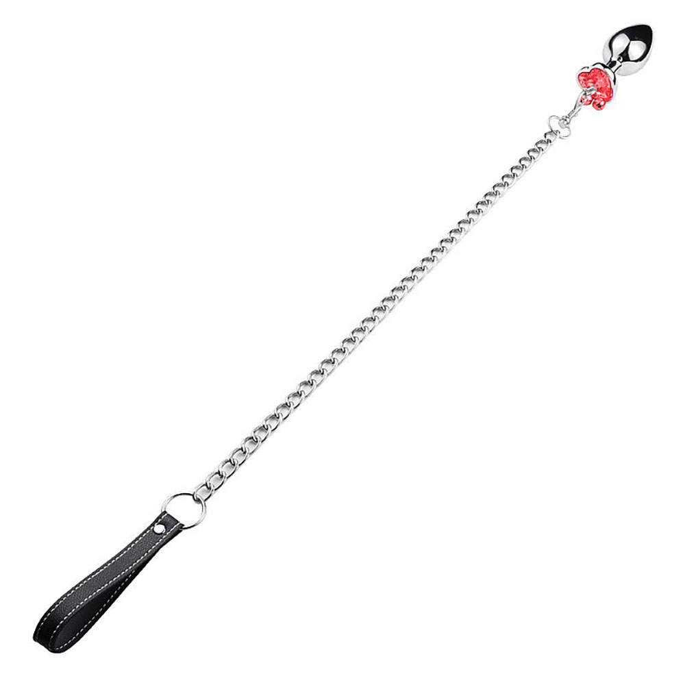 Plug Anal Joia em A�o Inox Tamanho M com Cristal Verm e Formato Gota com Sino e Guia de 8 x 3,4cm | Foto 03