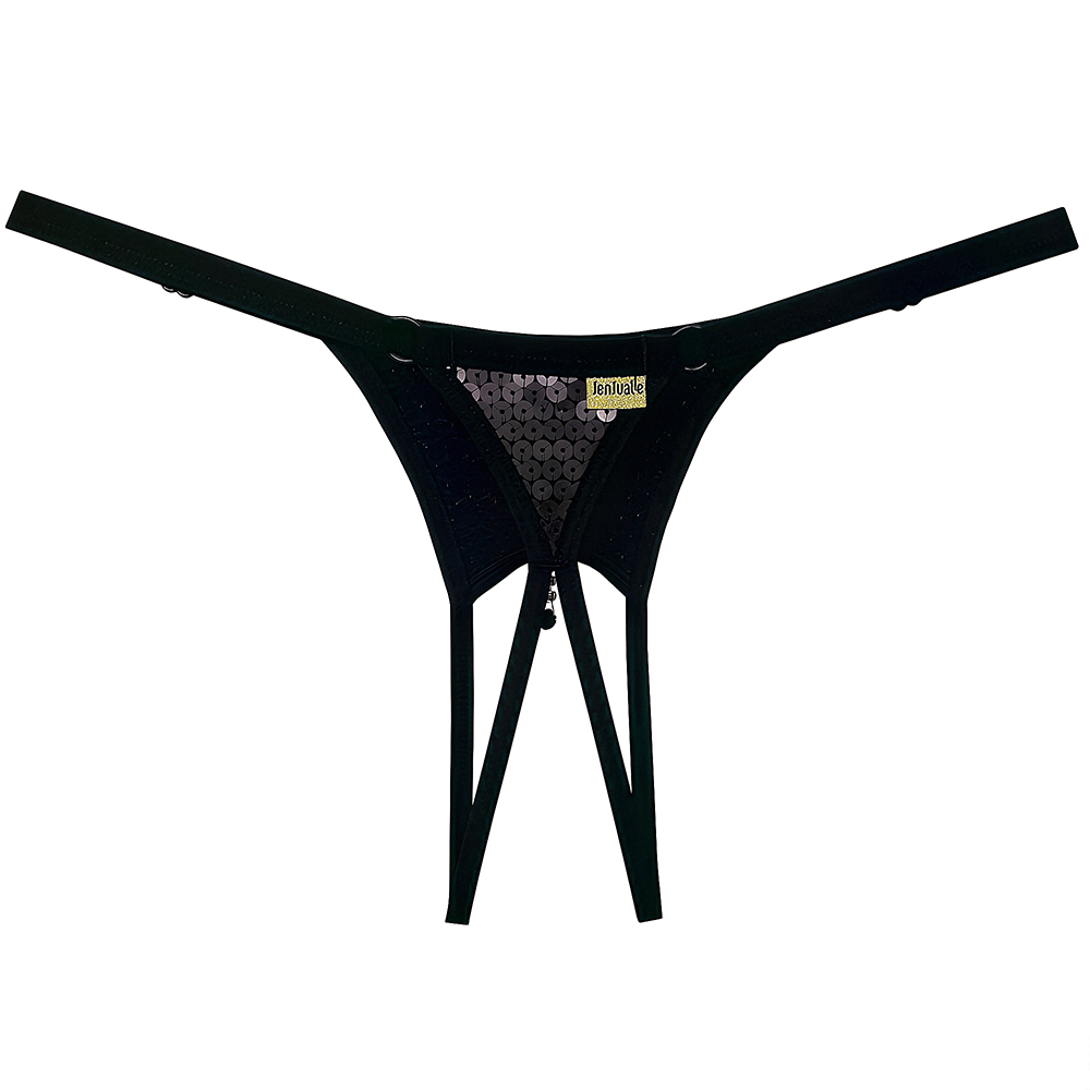 Calcinha String Fio Dental Sexy em Paet� com Abertura na Vagina Preta | Foto 04