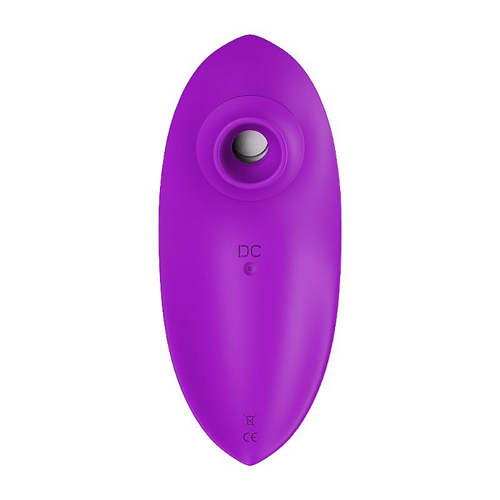 Pulsador de Clit�ris Recarreg�vel Bean Roxo em vista da lateral, mostrando a entrada para carregamento DC.
