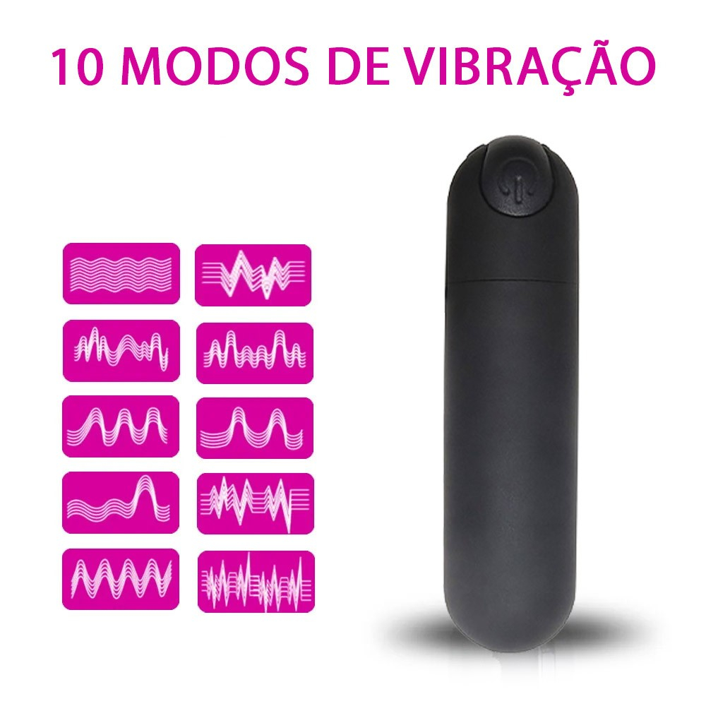 Vibrador Bullet em Silicone Toque Aveludado Recarreg�vel com 10 modos de vibra��o ilustrados