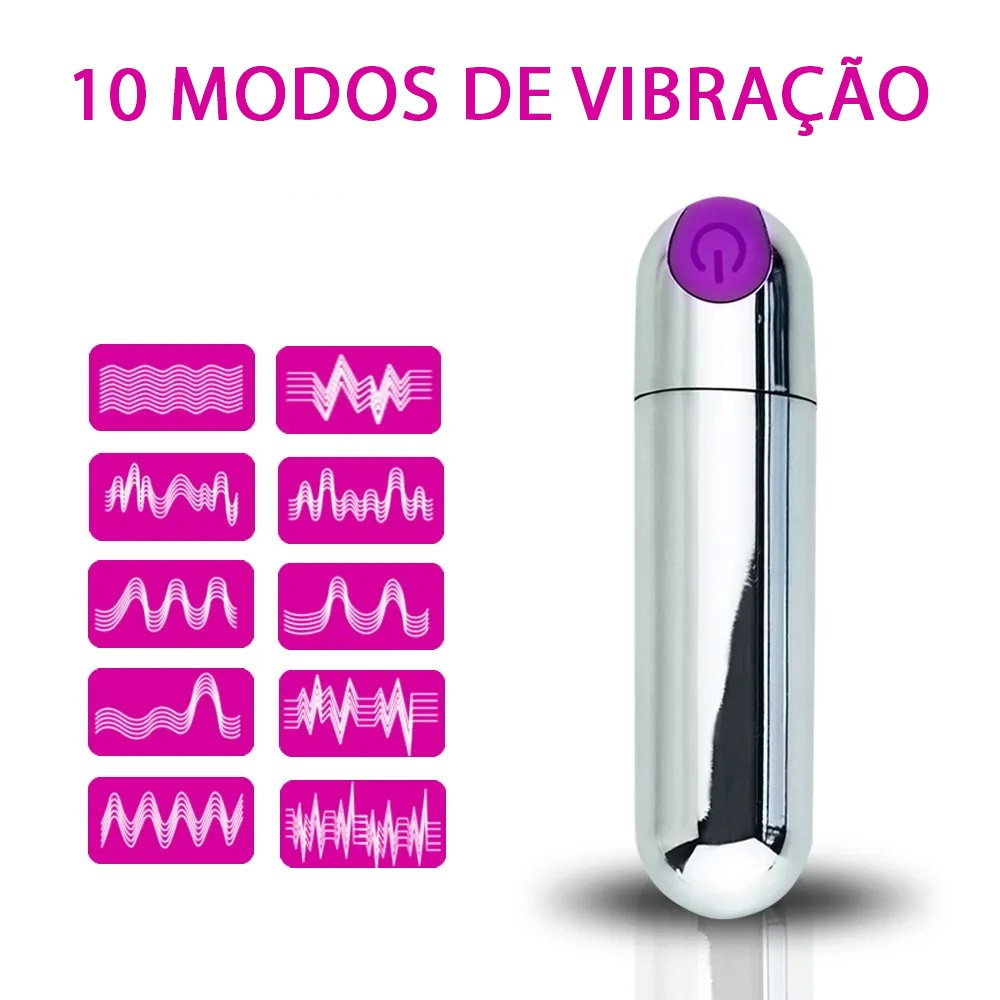 Vibrador Bullet em ABS Recarreg�vel com 10 modos de vibra��o ilustrados