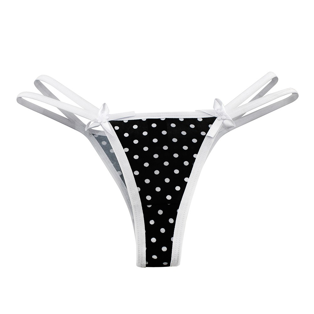 Calcinha Strappy Fio Dental Sexy Preta com Po� Branco | Foto 03