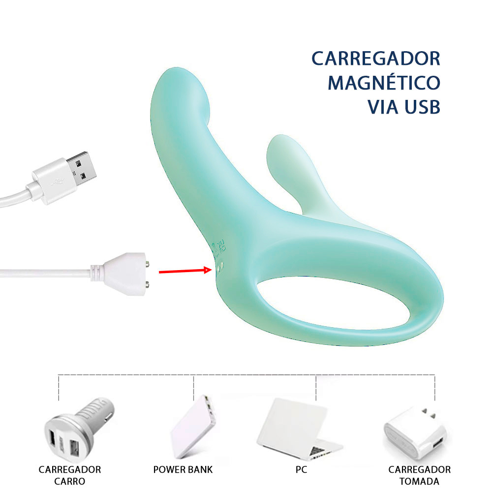 Vibrador Duplo em Silicone com 13 Vibra��es - Estimulador de Ponto G e Clit�ris Candy Bunny Cyan | Foto 04