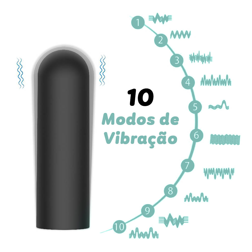 Vibrador Bullet Recarreg�vel Preto | Imagem mostrando 10 modos de vibra��o